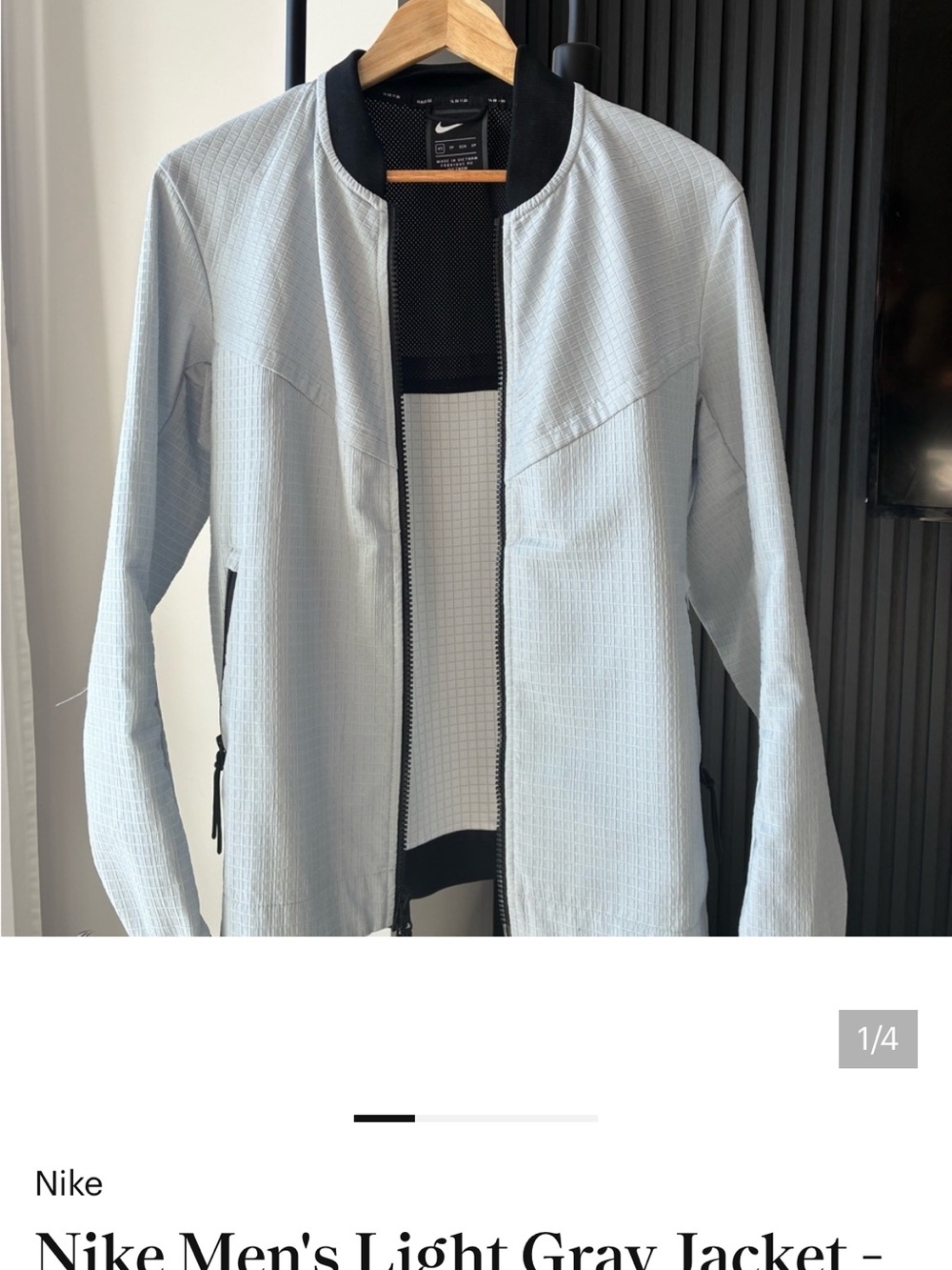Nike men Light Gray Textured Bomber Jacket with Black Trim